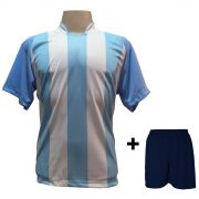 Uniforme Esportivo com 12 camisas modelo Milan Celeste/Branco + 12 calções modelo Madrid + 1 Goleiro + Brindes