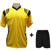 Uniforme Esportivo com 20 camisas modelo Roma Amarelo/Preto + 20 calções modelo Madrid Preto + Brindes