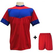 Uniforme Esportivo com 18 camisas modelo Columbus Vermelho/Royal + 18 calções modelo Madrid + 1 Goleiro + Brindes
