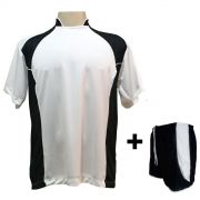 Uniforme Esportivo com 14 camisas modelo Suécia Branco/Preto + 14 calções modelo Copa Preto/Branco + Brindes