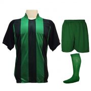 Fardamento Completo modelo Milan 18+1 (18 Camisas Preto/Verde + 18 Calções Madrid Verde + 18 Pares de Meiões Verdes + 1 Conjunto de Goleiro)