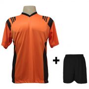 Uniforme Esportivo com 20 camisas modelo Roma Laranja/Preto + 20 calções modelo Madrid Preto + Brindes
