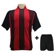 Uniforme Esportivo com 12 camisas modelo Milan Preto/Vermelho + 12 calções modelo Madrid Preto + Brindes