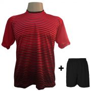 Uniforme Esportivo com 12 camisas modelo City Vermelho/Preto + 12 calções modelo Madrid Preto + Brindes