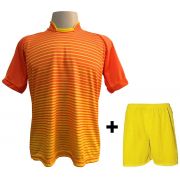 Uniforme Esportivo com 12 camisas modelo City Laranja/Amarelo + 12 calções modelo Madrid Amarelo + Brindes