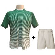 Uniforme Esportivo com 18 camisas modelo City Verde/Branco + 18 calções modelo Madrid + 1 Goleiro + Brindes