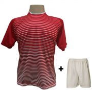 Uniforme Esportivo com 12 camisas modelo City Vermelho/Branco + 12 calções modelo Madrid + 1 Goleiro + Brindes