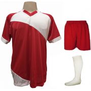 Fardamento Completo modelo Bélgica 20+1 (20 camisas Vermelho/Branco + 20 calções modelo Madrid Vermelho + 20 pares de meiões Branco + 1 conjunto de goleiro) + Brindes