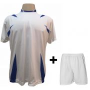 Uniforme Esportivo com 14 camisas modelo Palermo Branco/Royal + 14 calções modelo Madrid Branco + Brindes