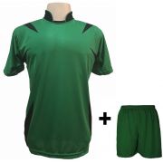 Uniforme Esportivo com 14 camisas modelo Palermo Verde/Preto + 14 calções modelo Madrid Verde + Brindes