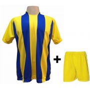 Uniforme Esportivo com 12 camisas modelo Milan Amarelo/Royal + 12 calções modelo Madrid + 1 Goleiro + Brindes