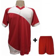 Uniforme Esportivo com 20 camisas modelo Bélgica Vermelho/Branco + 20 calções modelo Madrid + 1 Goleiro + Brindes