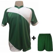 Uniforme Esportivo com 20 camisas modelo Bélgica Verde/Branco + 20 calções modelo Madrid Verde + Brindes
