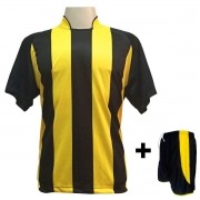 Uniforme Esportivo com 20 camisas modelo Milan Preto/Amarelo + 20 calções modelo Copa Preto/Amarelo + Brindes