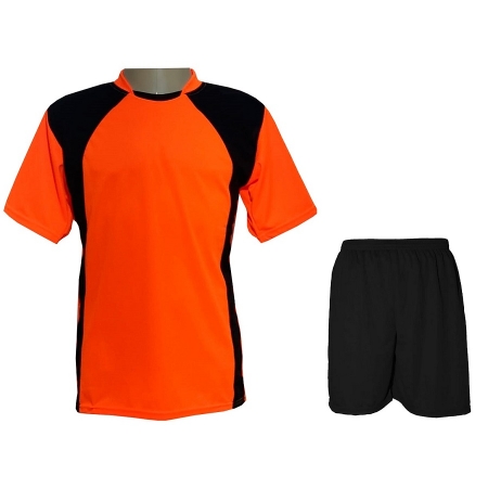 Uniforme 20+1 Camisa Laranja/Preto, Calção Preto e Goleiro