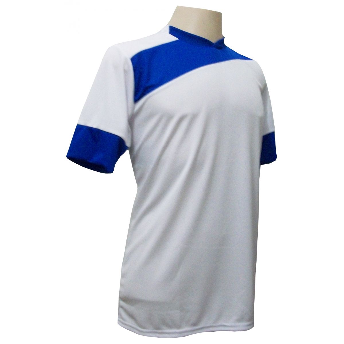 Jogo de Camisa com 14 unidades modelo Sporting Branco/Royal + 1 Goleiro + Brindes