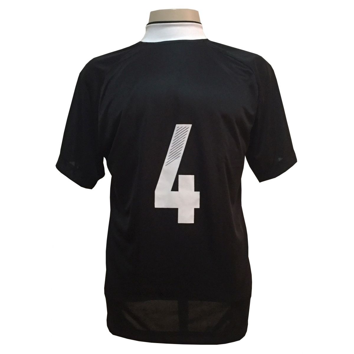Uniforme Esportivo com 12 camisas modelo Milan Preto/Branco + 12 calções modelo Madrid + 1 Goleiro + Brindes