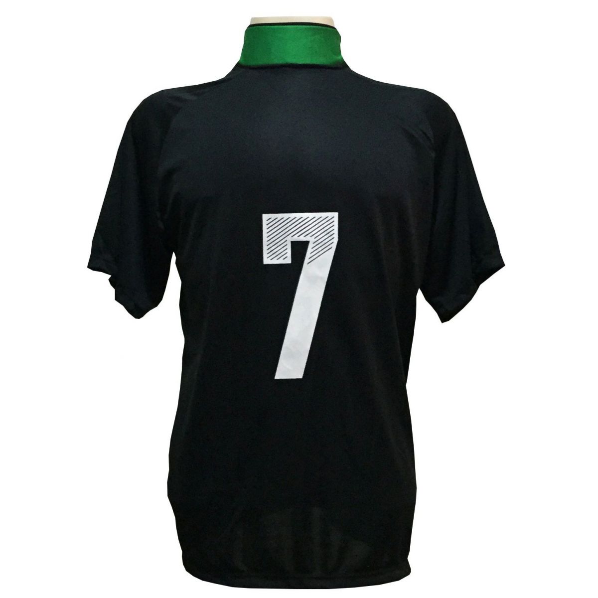 Uniforme Esportivo com 18 camisas modelo Milan Preto/Verde + 18 calções modelo Madrid Preto + 1 Goleiro