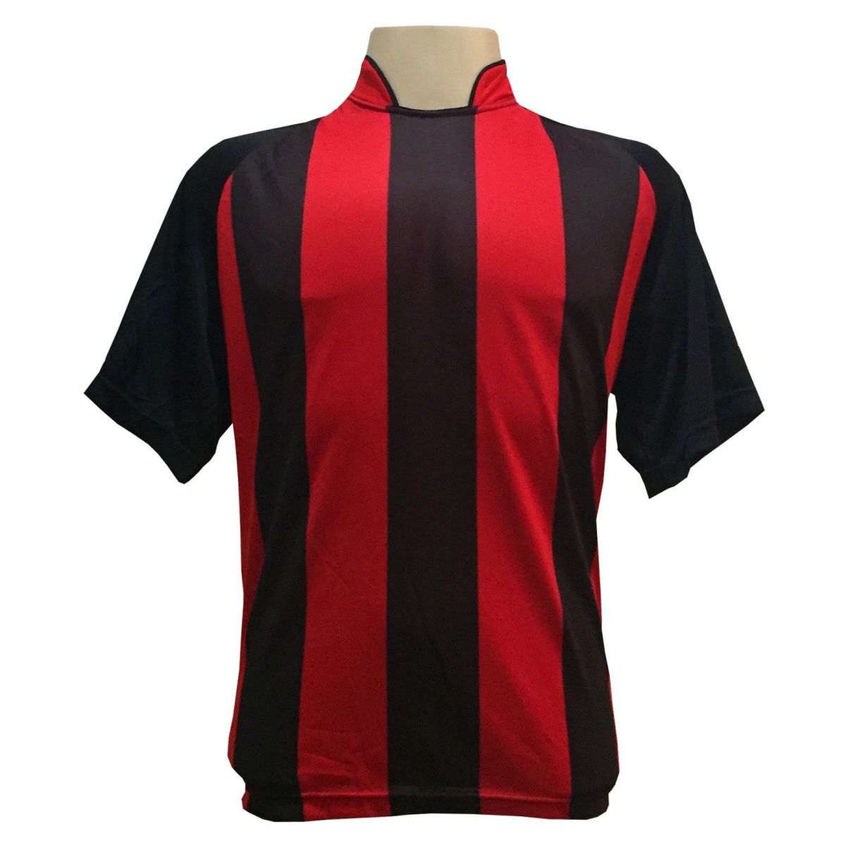 Uniforme Esportivo com 18 camisas modelo Milan Preto/Vermelho + 18 calções modelo Madrid + 1 Goleiro + Brindes