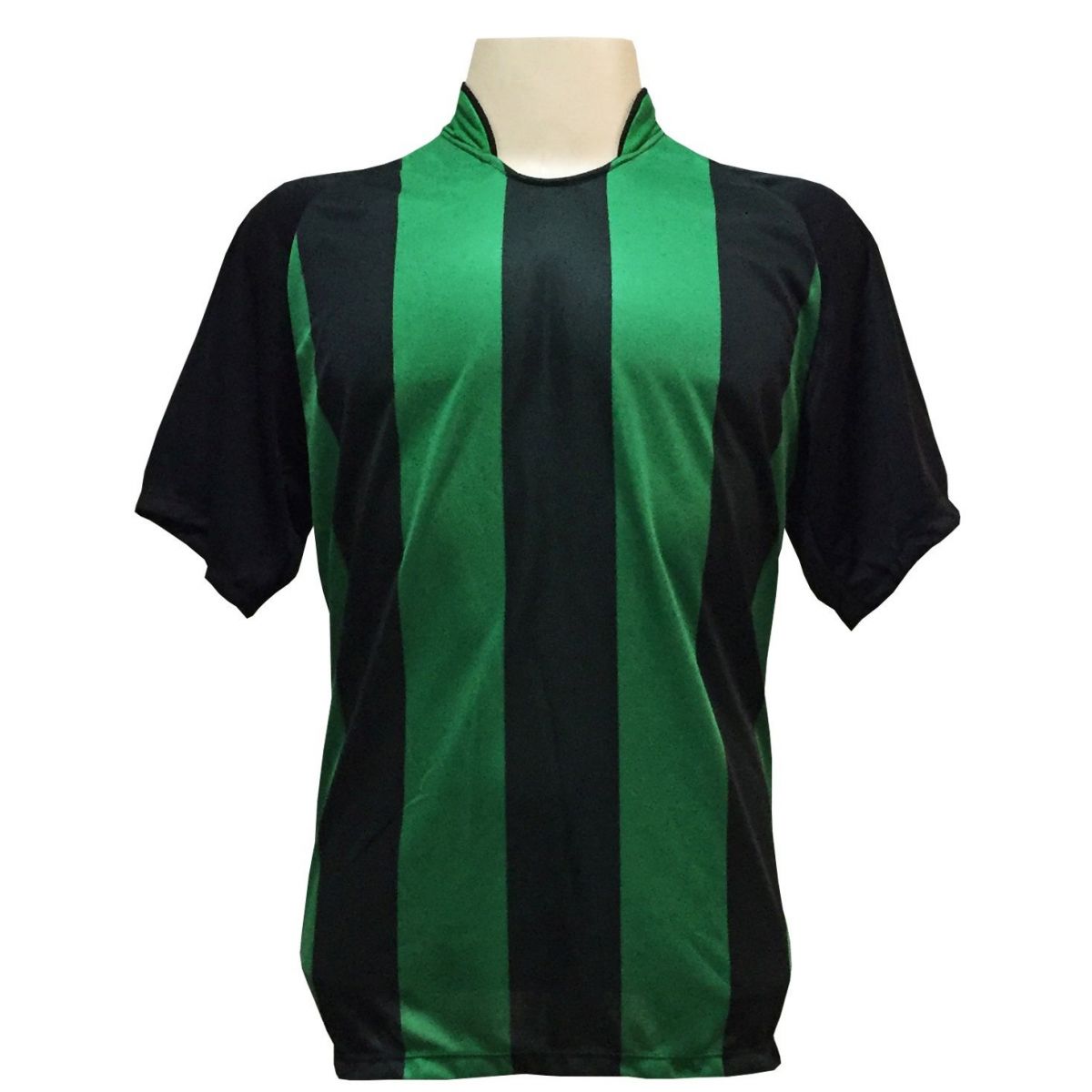 Uniforme Esportivo com 12 camisas modelo Milan Preto/Verde + 12 calções modelo Madrid + 1 Goleiro + Brindes