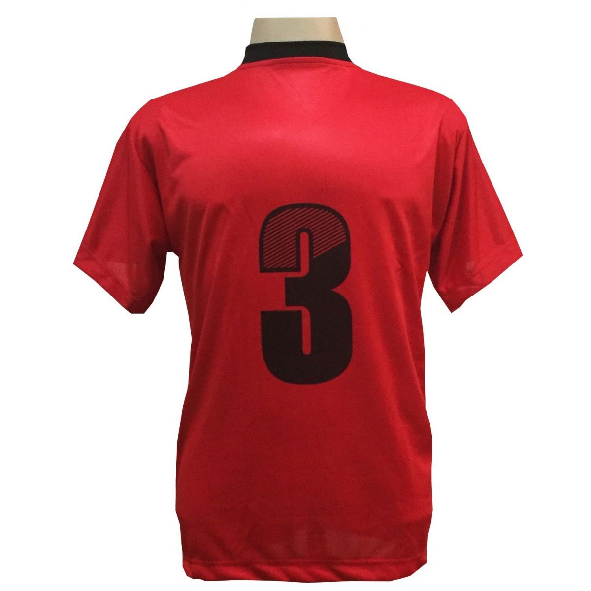 Uniforme Esportivo com 18 camisas modelo Roma Vermelho/Preto + 18 calções modelo Madrid + 1 Goleiro + Brindes