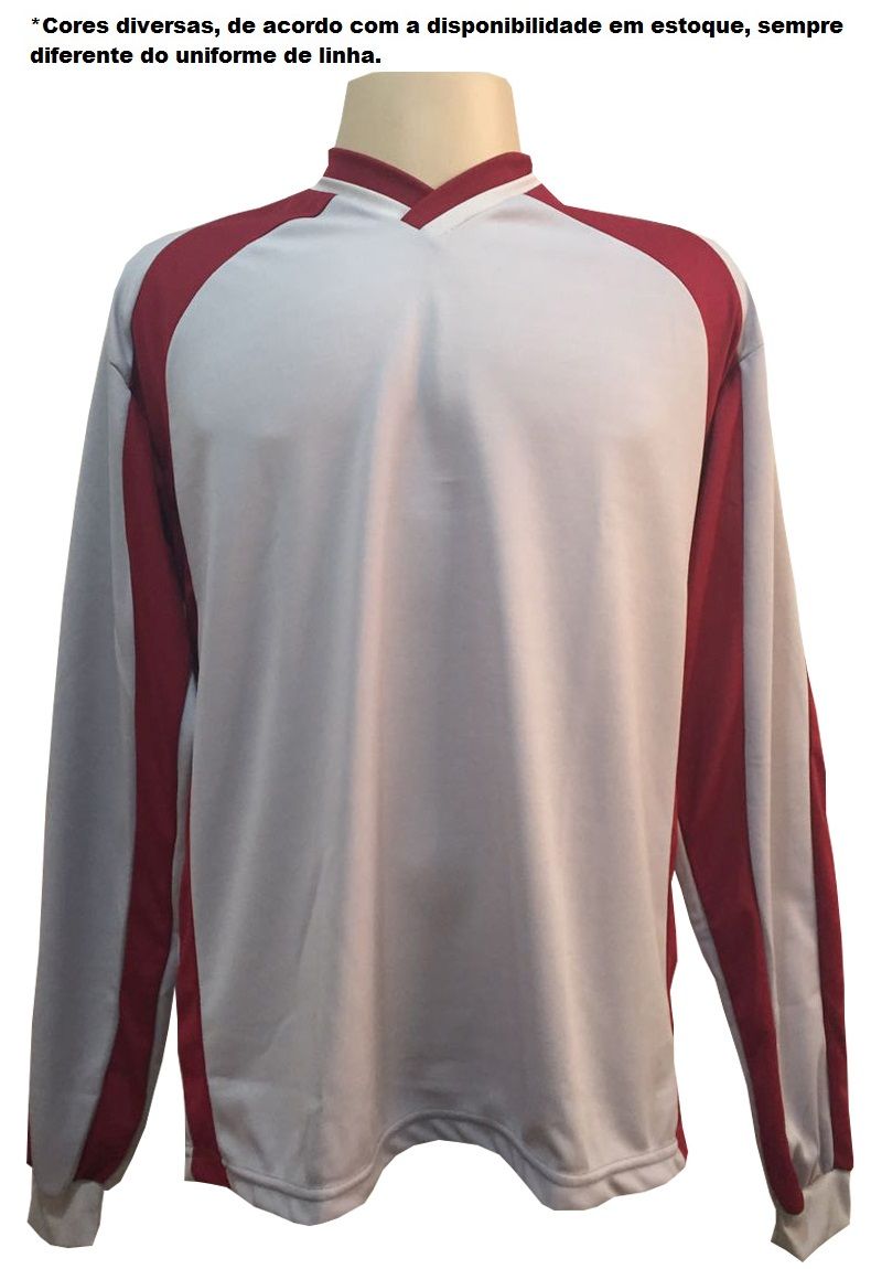 Uniforme Esportivo com 14 camisas modelo Sporting Marinho/Vermelho/Branco + 14 calções modelo Madrid + 1 Goleiro + Brindes