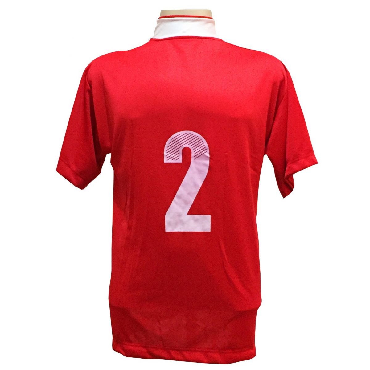 Uniforme Esportivo Completo modelo Suécia 14+1 (14 camisas Vermelho/Branco + 14 calções Madrid Vermelho + 14 pares de meiões Vermelhos + 1 conjunto de goleiro) + Brindes