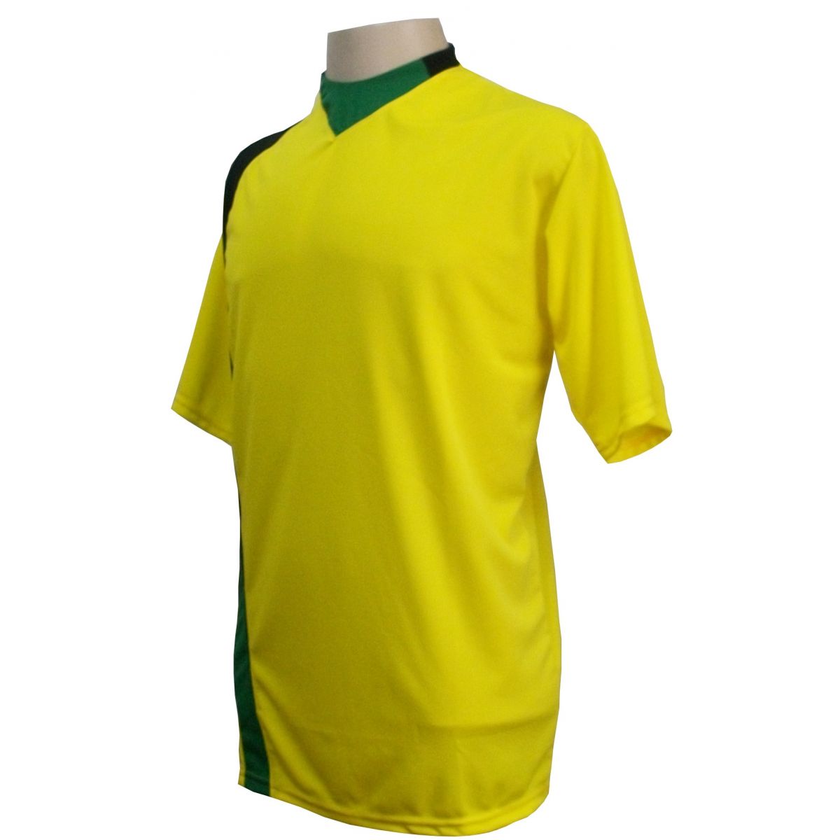 Uniforme Esportivo com 14 camisas modelo PSG Amarelo/Preto/Verde + 14 calções modelo Madrid + 1 Goleiro + Brindes