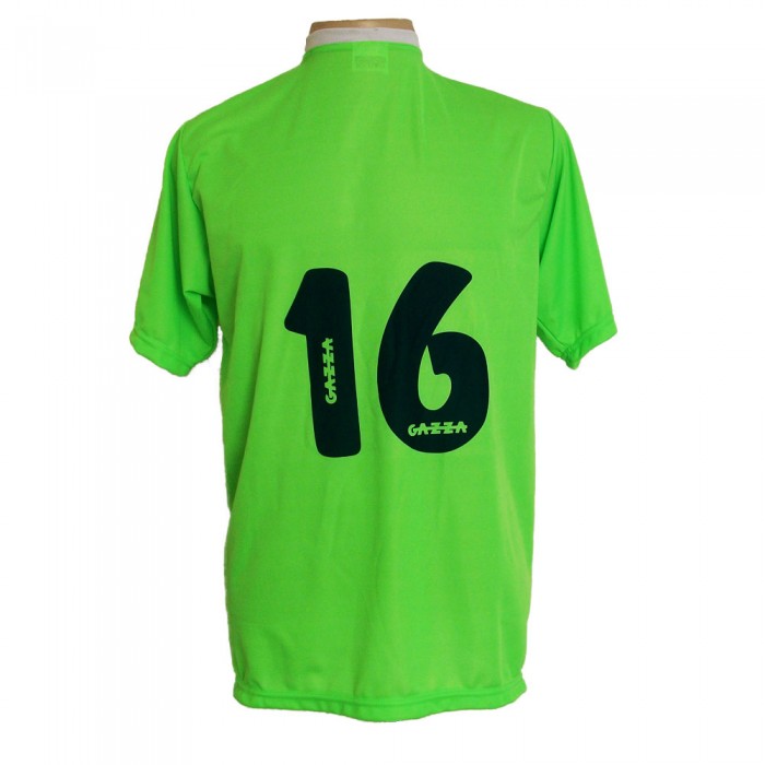 Uniforme Esportivo com 14 camisas modelo PSG Limão/Preto/Branco + 14 calções modelo Madrid + 1 Goleiro + Brindes