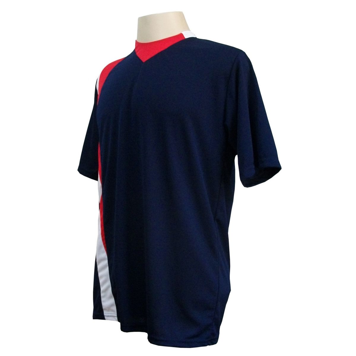 Uniforme Esportivo com 14 camisas modelo PSG Marinho/Vermelho/Branco + 14 calções modelo Madrid + 1 Goleiro + Brindes
