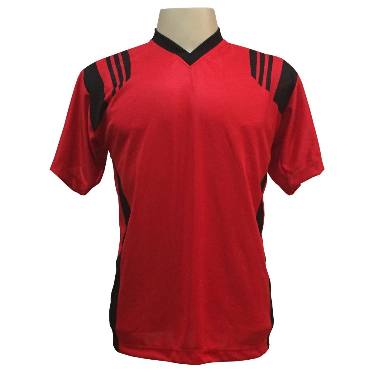 Uniforme Esportivo com 18 camisas modelo modelo Roma Vermelho/Preto + 18 calções modelo Copa + 1 Goleiro + Brindes