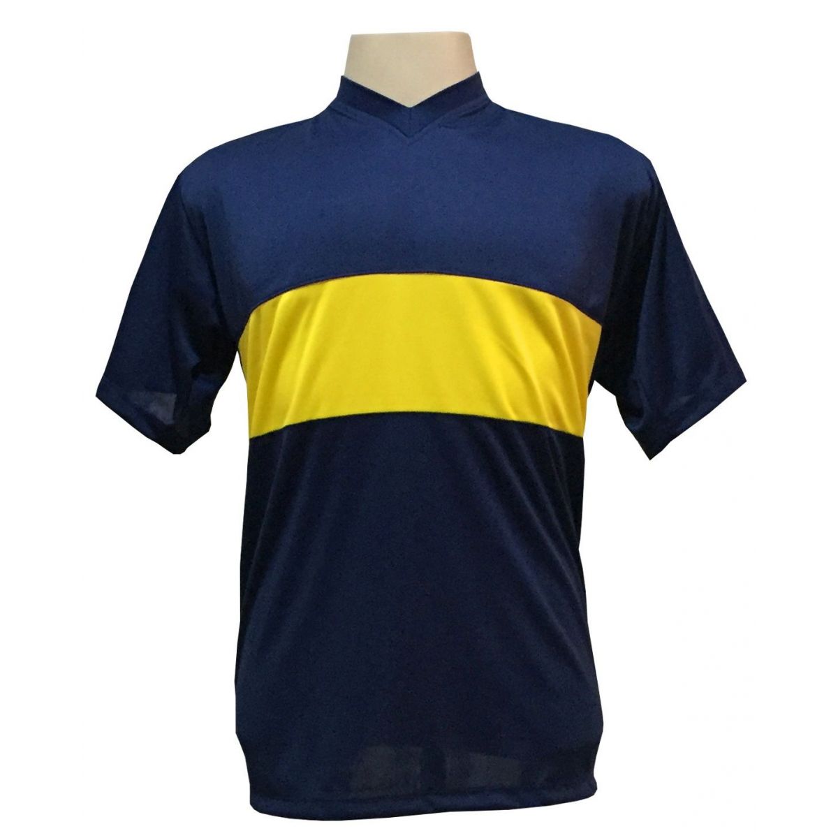 Uniforme Esportivo Completo modelo Boca Juniors 14+1 (14 camisas Marinho/Amarelo + 14 calções Madrid Amarelo + 14 pares de meiões Amarelos + 1 conjunto de goleiro) + Brindes