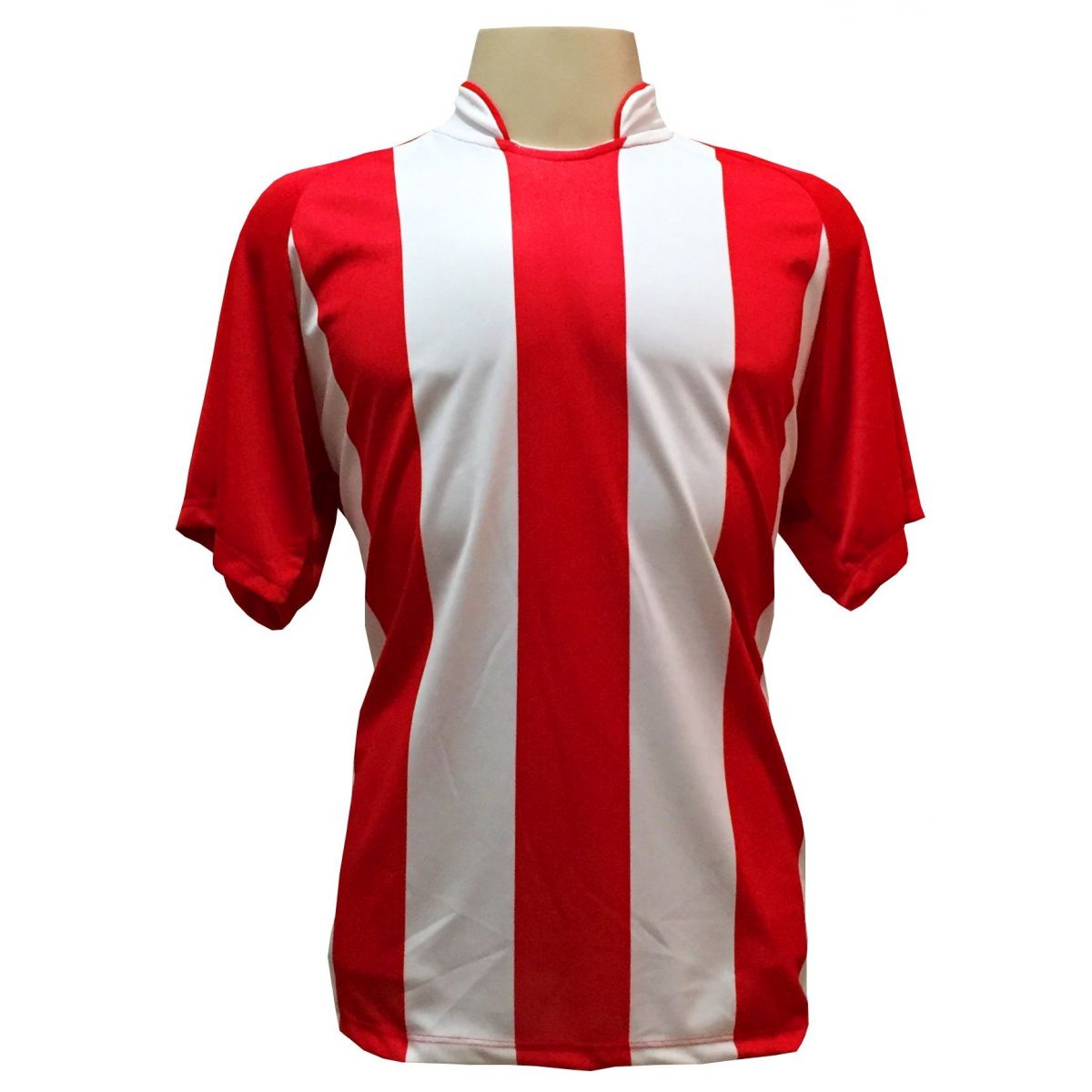 Uniforme Esportivo com 12 camisas modelo Milan Vermelho/Branco + 12 calções modelo Copa + 1 Goleiro + Brindes