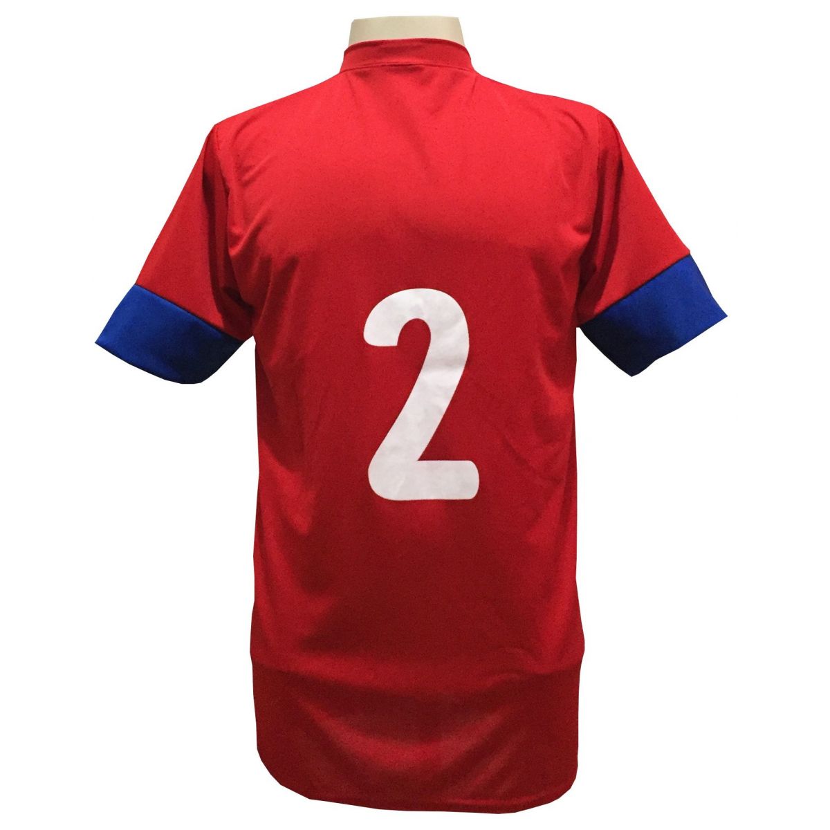 Uniforme Esportivo com 18 camisas modelo Columbus Vermelho/Royal + 18 calções modelo Madrid Royal + Brindes