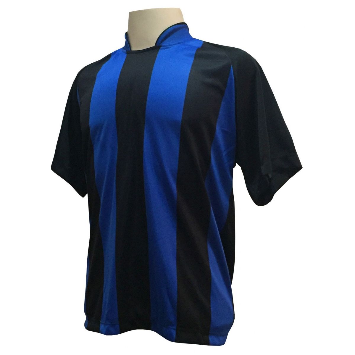 Uniforme Esportivo com 18 camisas modelo Milan Preto/Royal + 18 calções modelo Madrid Preto + Brindes