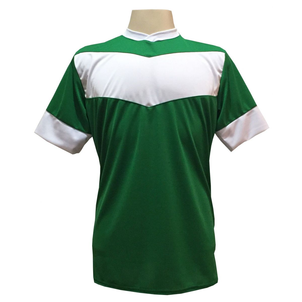 Uniforme Esportivo com 18 camisas modelo Columbus Verde/Branco + 18 calções modelo Madrid + 1 Goleiro + Brindes