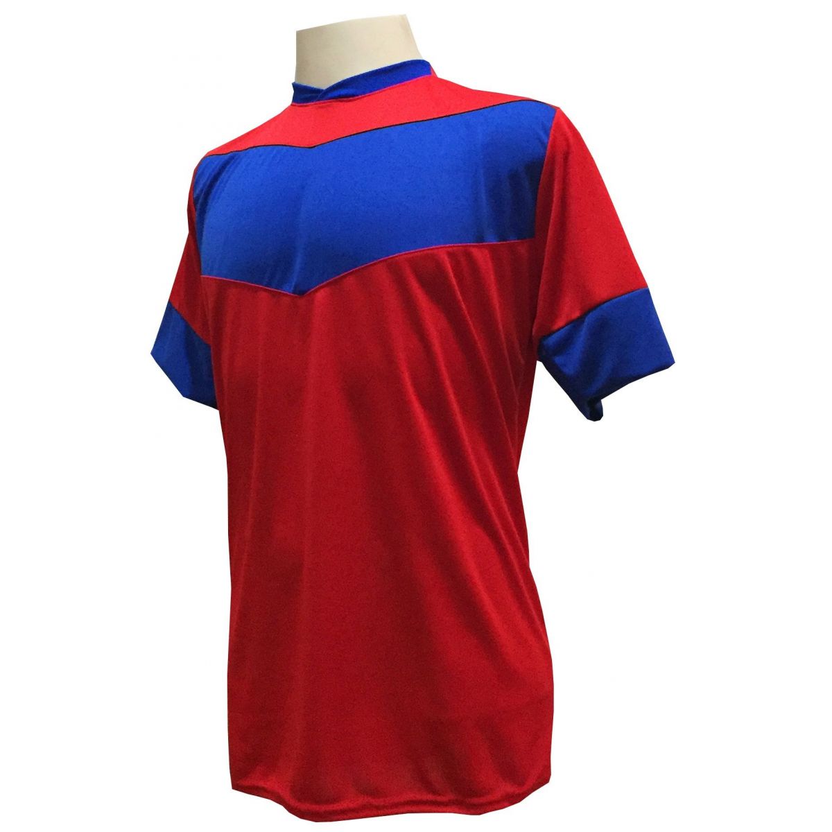 Uniforme Esportivo com 18 camisas modelo Columbus Vermelho/Royal + 18 calções modelo Madrid + 1 Goleiro + Brindes