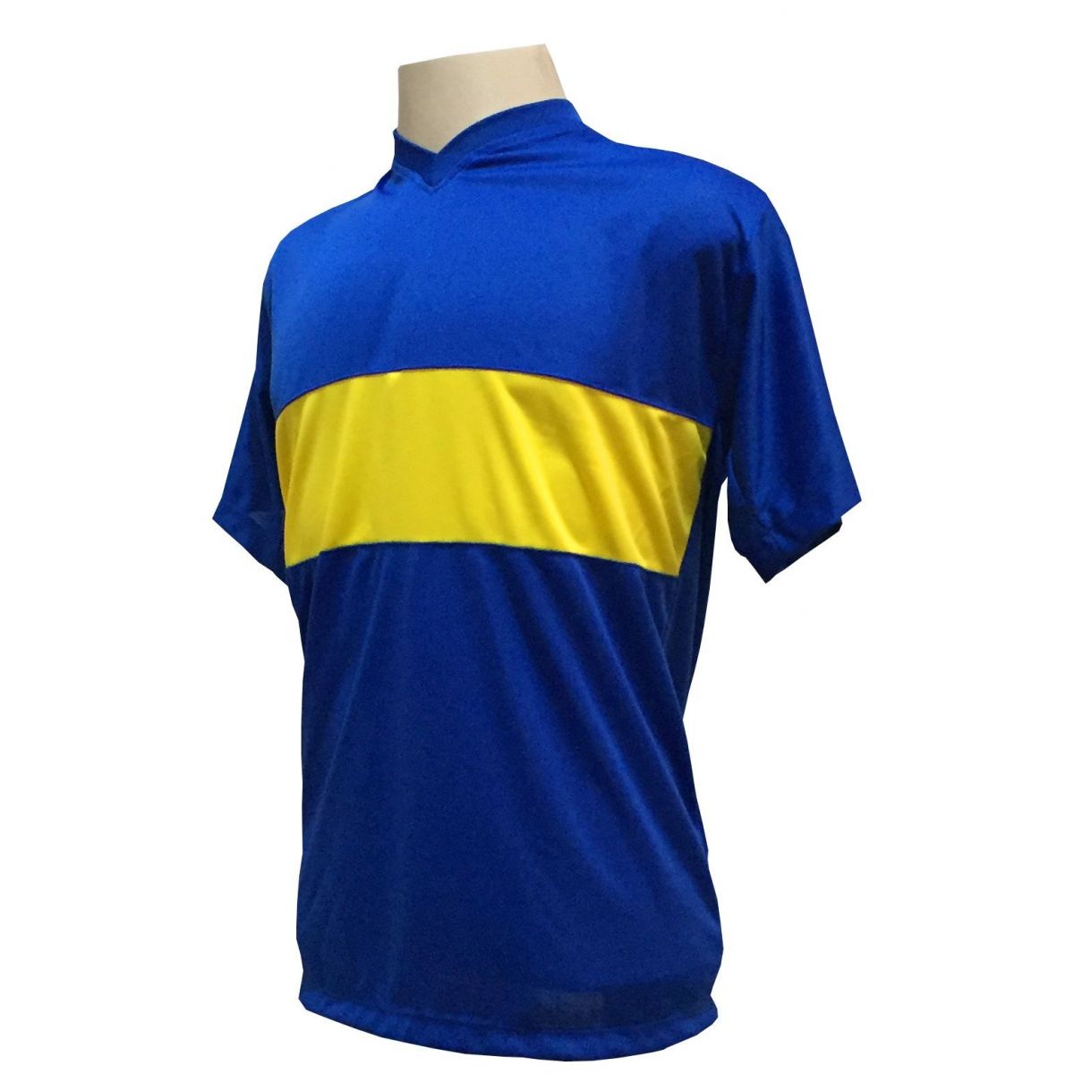 Uniforme Esportivo Completo modelo Boca Juniors 14+1 (14 camisas Royal/Amarelo + 14 calções Madrid Amarelo + 14 pares de meiões Amarelos + 1 conjunto de goleiro) + Brindes