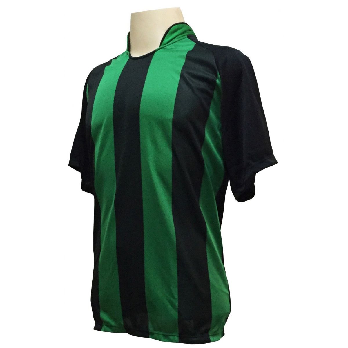 Uniforme Esportivo com 20 camisas modelo Milan Preto/Verde + 20 calções modelo Madrid + 1 Goleiro + Brindes