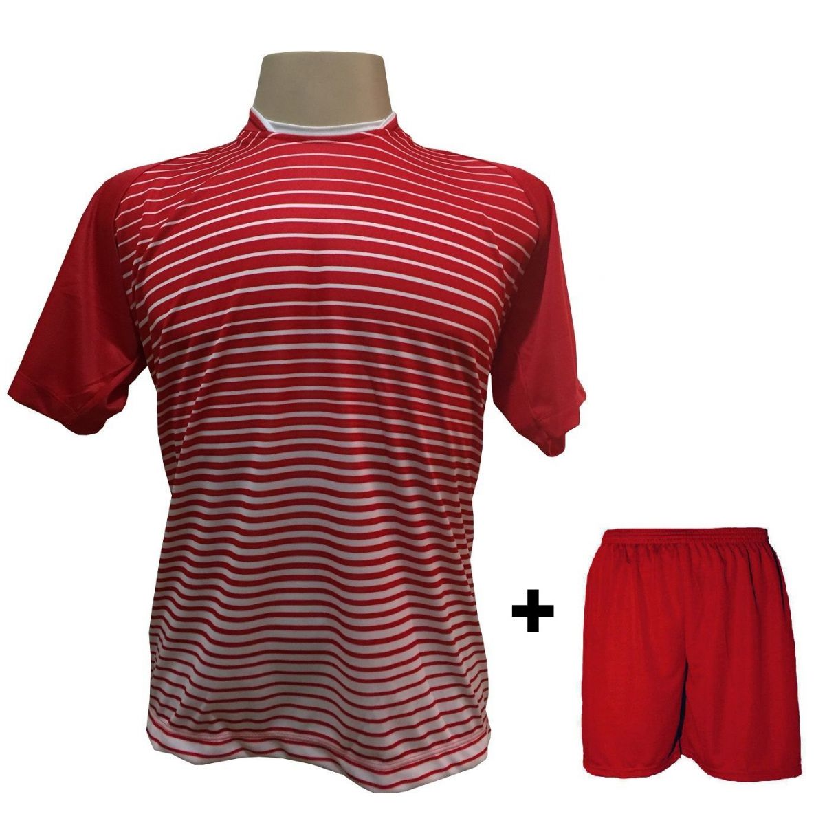 Uniforme Esportivo com 18 camisas modelo City Vermelho/Branco + 18 calções modelo Madrid Vermelho + Brindes