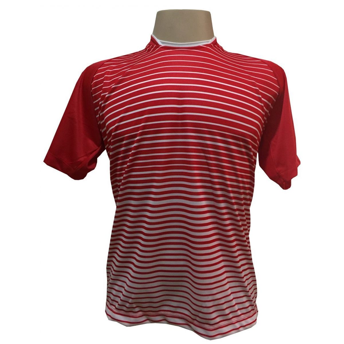 Uniforme Esportivo com 12 camisas modelo City Vermelho/Branco + 12 calções modelo Madrid Vermelho + Brindes