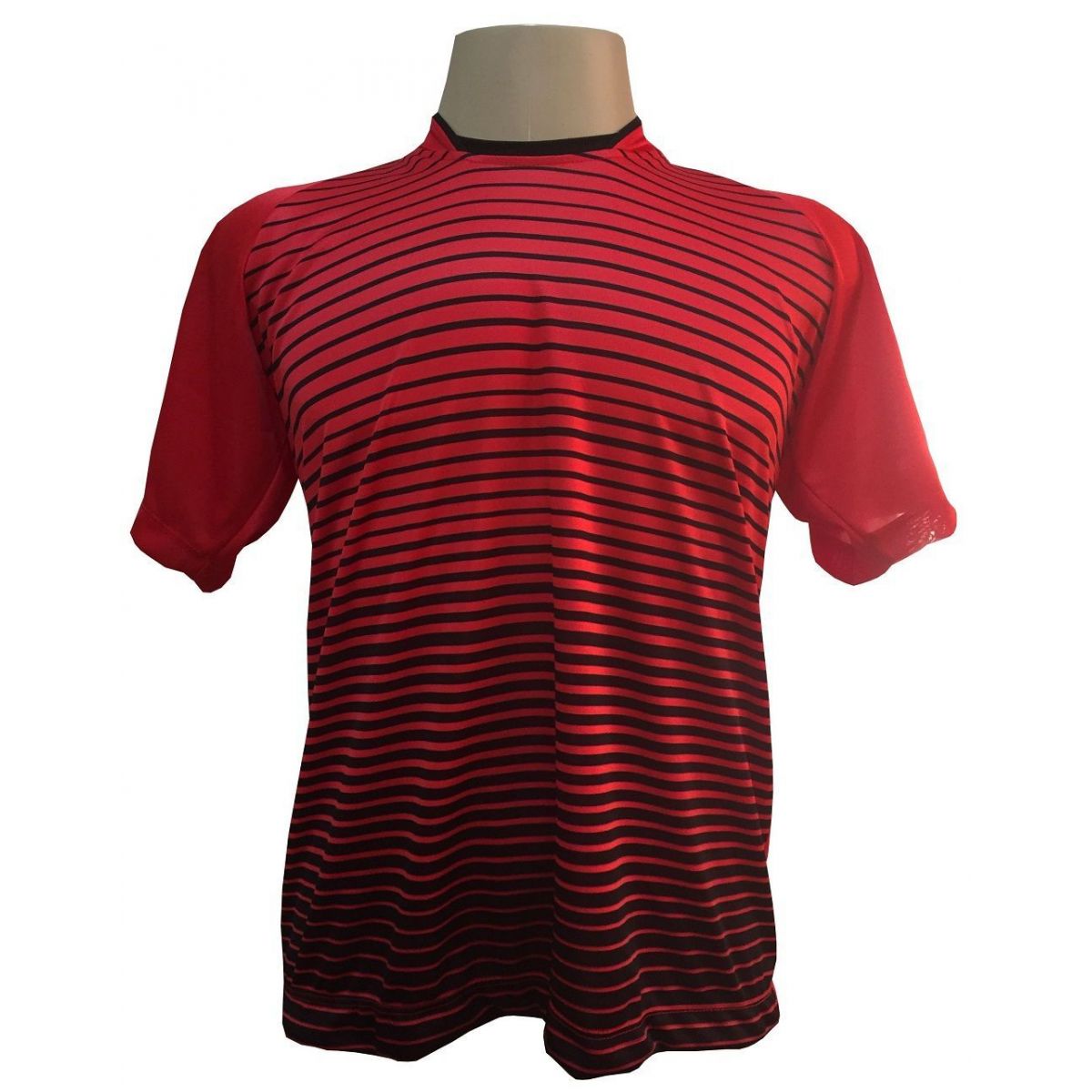 Uniforme Esportivo com 12 camisas modelo City Vermelho/Preto + 12 calções modelo Madrid Vermelho + Brindes