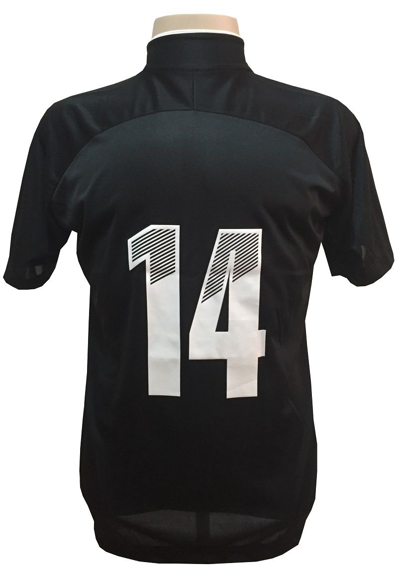 Uniforme Esportivo com 18 camisas modelo City Preto/Branco + 18 calções modelo Madrid + 1 Goleiro + Brindes