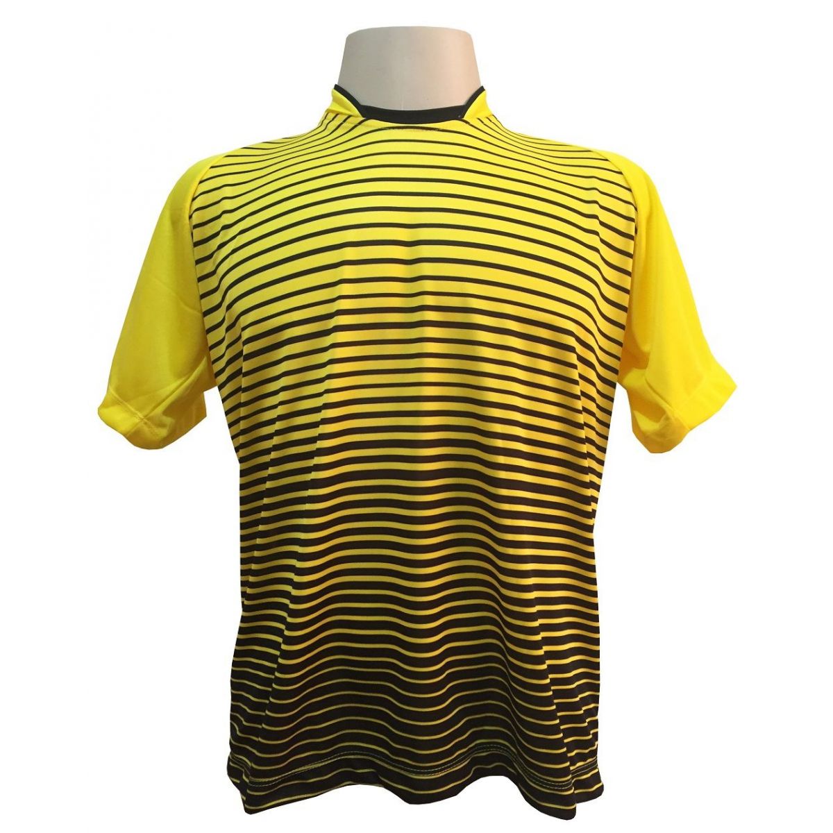 Uniforme Esportivo com 12 camisas modelo City Amarelo/Preto + 12 calções modelo Madrid + 1 Goleiro + Brindes