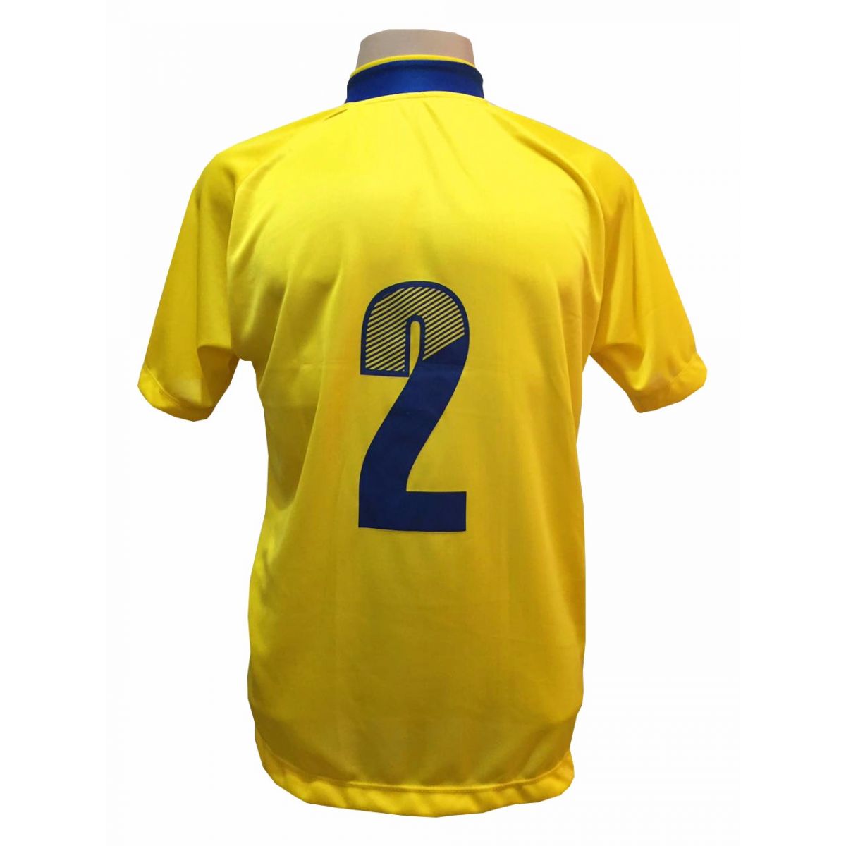 Uniforme Esportivo com 18 camisas modelo Milan Amarelo/Royal + 18 calções modelo Madrid Amarelo + Brindes