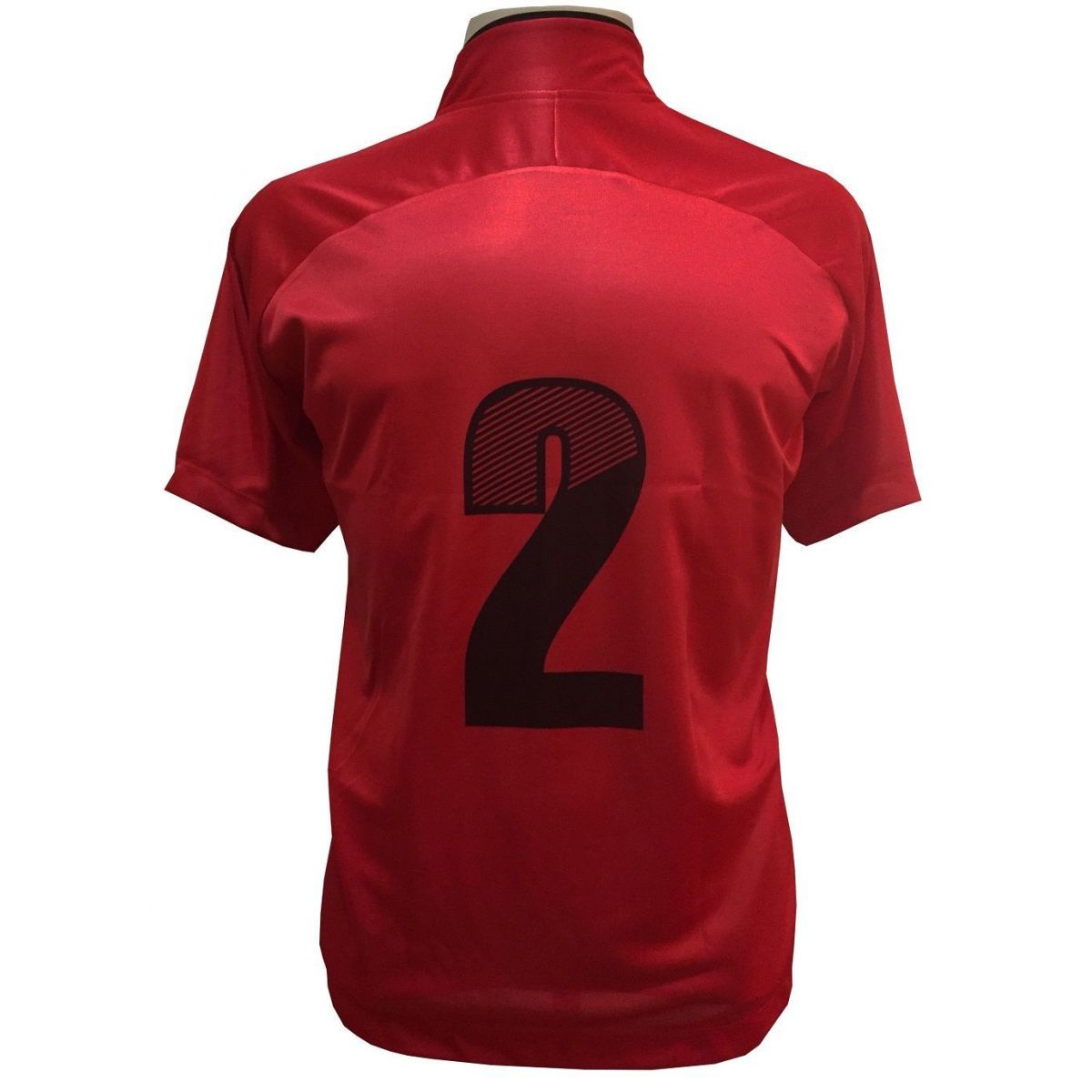 Uniforme Esportivo com 12 camisas modelo City Vermelho/Preto + 12 calções modelo Copa Preto/Vermelho + Brindes