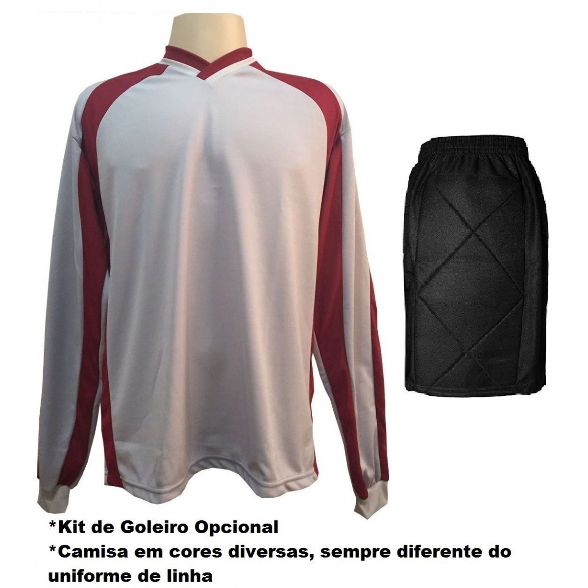 Uniforme Esportivo com 12 camisas modelo City Vermelho/Branco + 12 calções modelo Copa + 1 Goleiro + Brindes