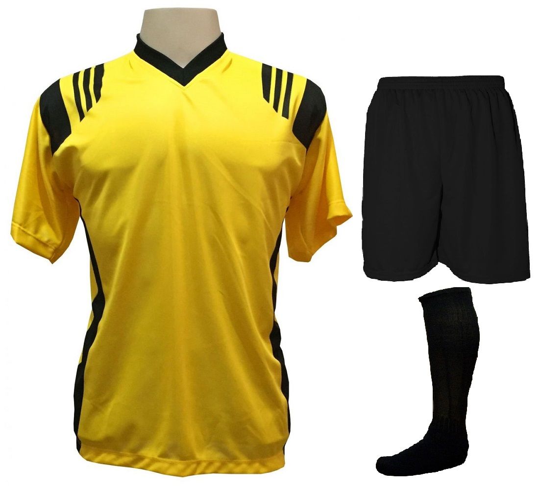 Fardamento Completo modelo Roma Amarelo/Preto 12+1 (12 camisas + 12 calções + 13 pares de meiões + 1 conjunto de goleiro) + Brindes