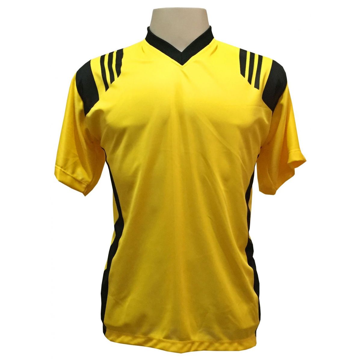Uniforme Esportivo com 20 camisas modelo Roma Amarelo/Preto + 20 calções modelo Copa + 1 Goleiro + Brindes