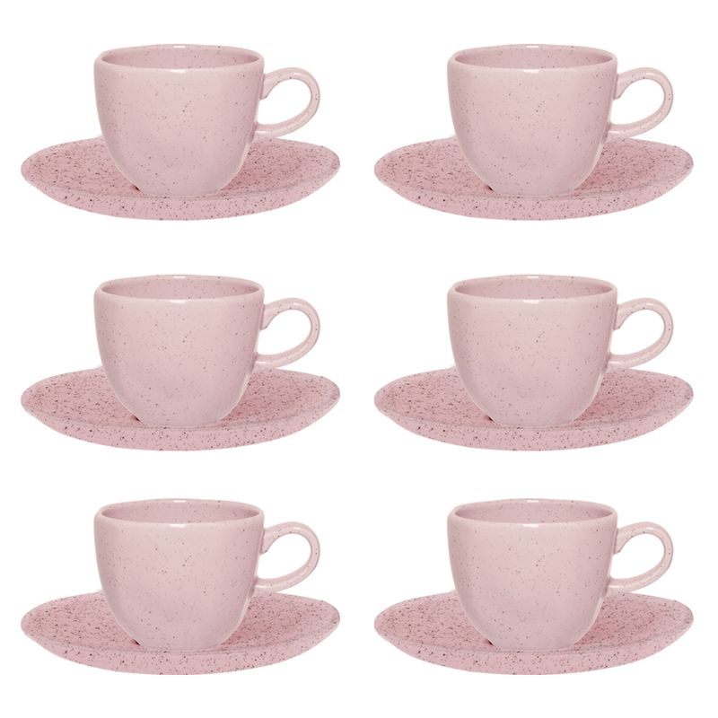 Conjunto de Xícara de Chá com Pires 06 Peças Pink Sand Oxford